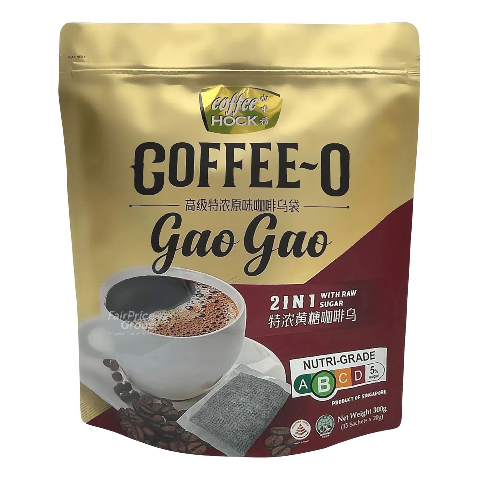 Coffee Hock Coffee-O Gao Gao Instant Coffee Bags 15 sachets (2 in 1 Raw Sugar)
